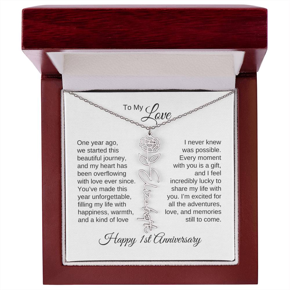 One Year Anniversary Gift for Her One Year Anniversary, Flower Name Necklace