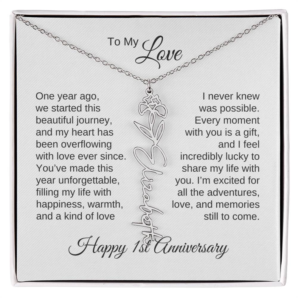 One Year Anniversary Gift for Her One Year Anniversary, Flower Name Necklace