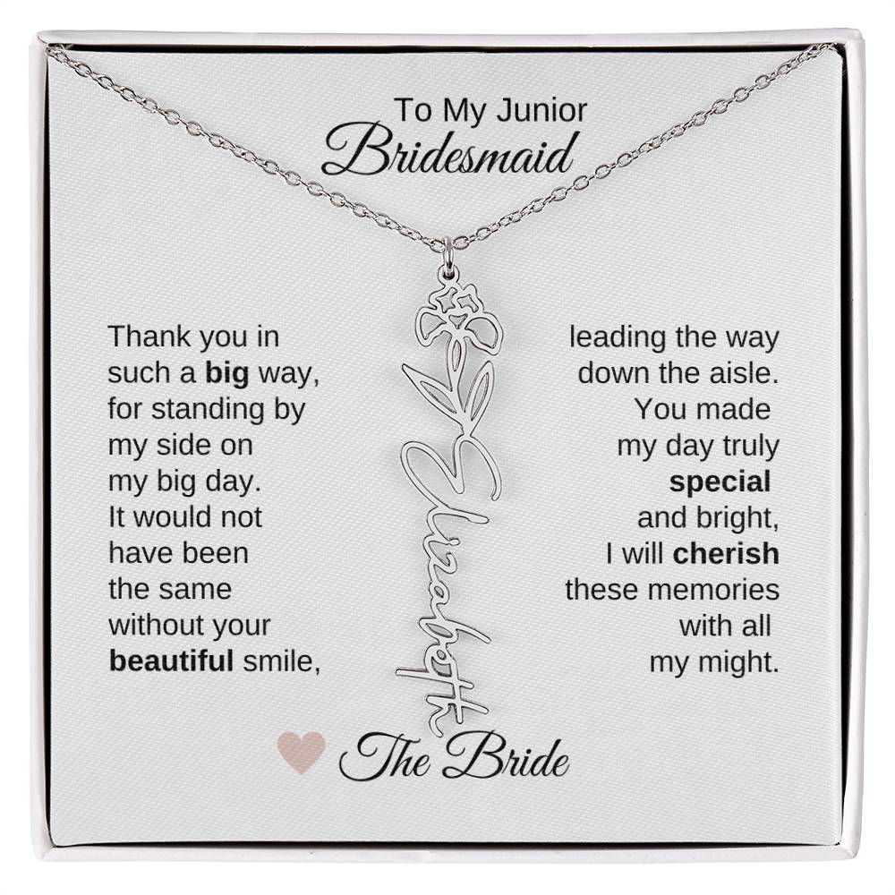 Junior Bridesmaid Gifts Wedding Bridal Party Gifts Birth Flower Custom Name - MKT Custom Jewelry