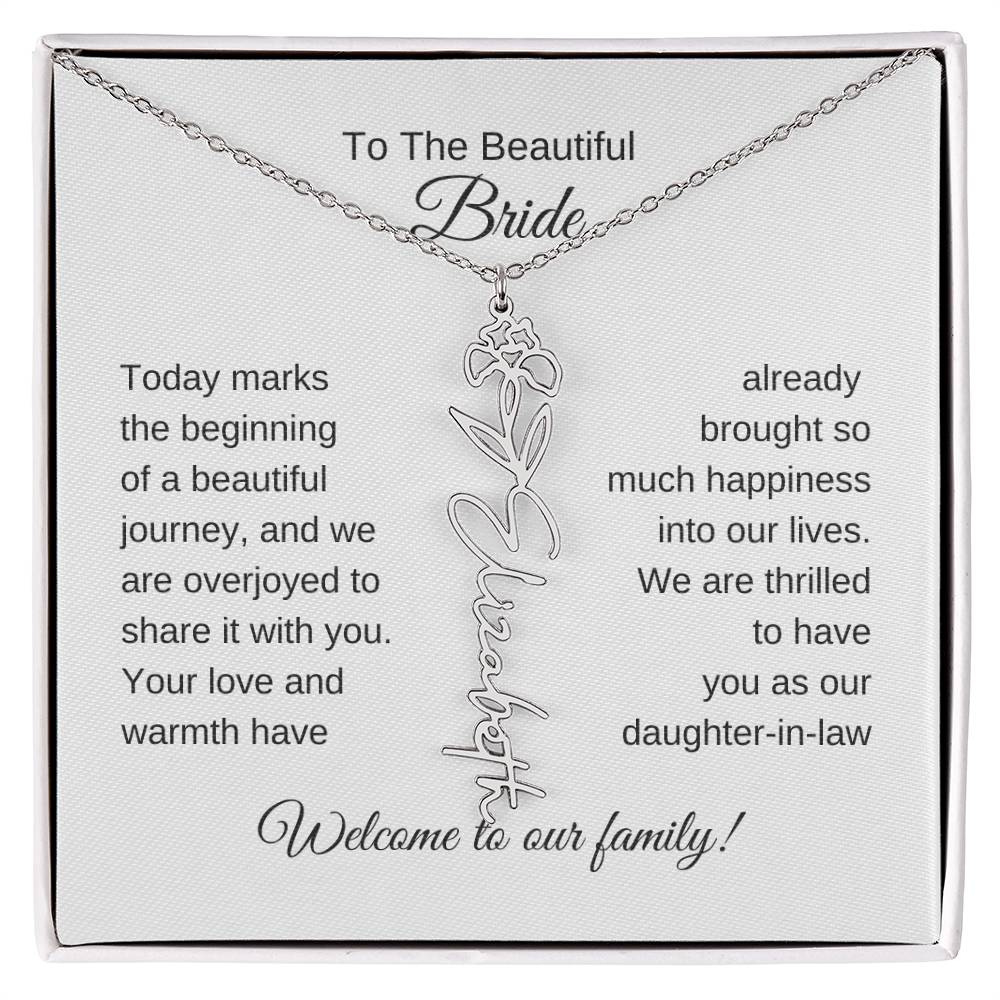 Daughter In Law Gift For Wedding, Flower Name Necklace, Wedding Gift Daughter-In-Law