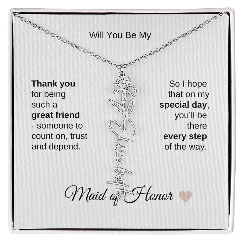 Will You Be My Maid of Honor Proposal Gift Birth Flower Name Necklace