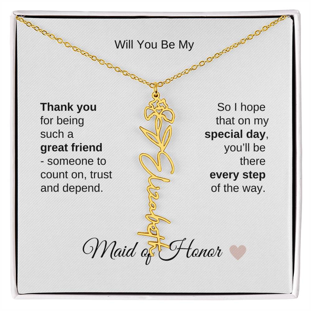 Will You Be My Maid of Honor Proposal Gift Birth Flower Name Necklace