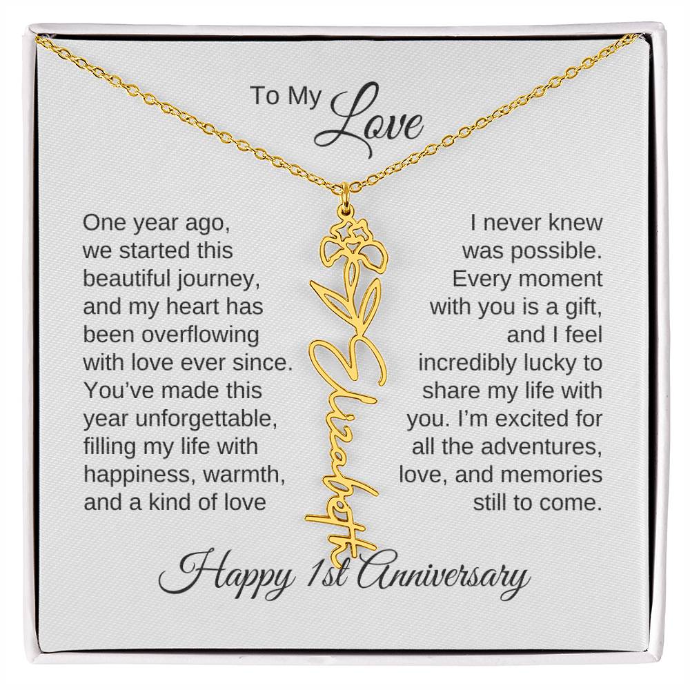 One Year Anniversary Gift for Her One Year Anniversary, Flower Name Necklace