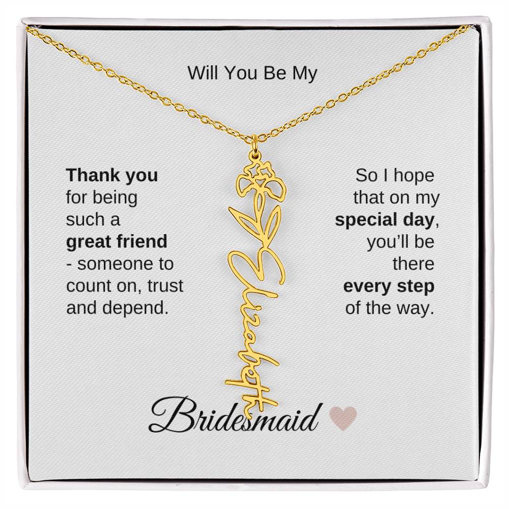 Will You Be My Bridesmaid Proposal Gift Birth Flower Custom Name Necklace