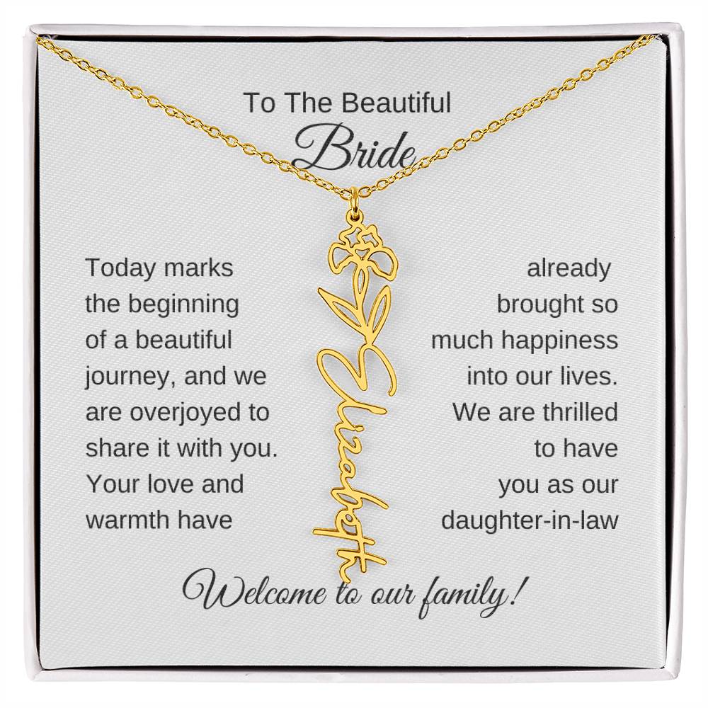 Daughter In Law Gift For Wedding, Flower Name Necklace, Wedding Gift Daughter-In-Law