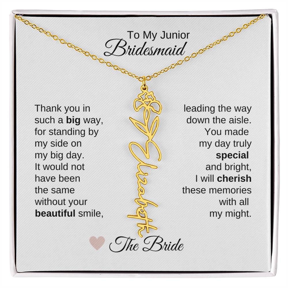 Junior Bridesmaid Gifts Wedding Bridal Party Gifts Birth Flower Custom Name - MKT Custom Jewelry