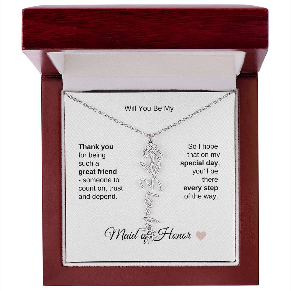 Will You Be My Maid of Honor Proposal Gift Birth Flower Name Necklace