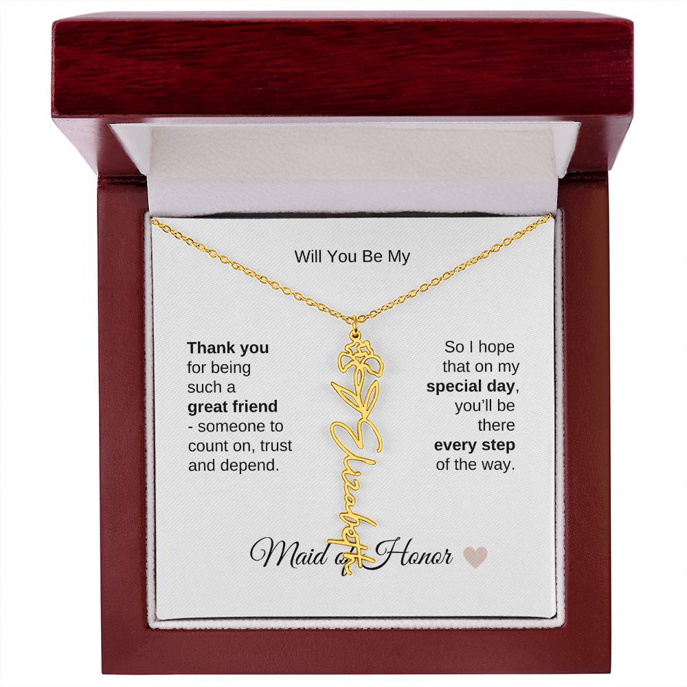 Will You Be My Maid of Honor Proposal Gift Birth Flower Name Necklace