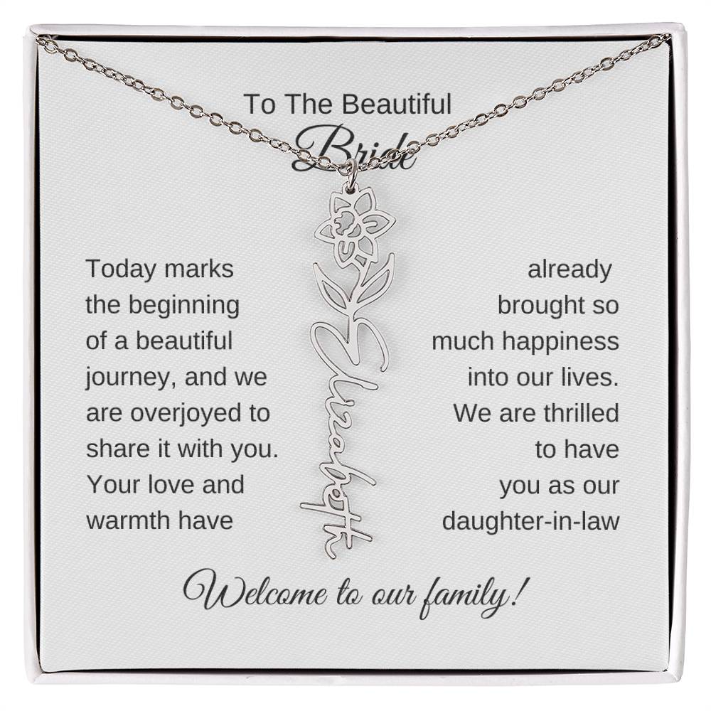 Daughter In Law Gift For Wedding, Flower Name Necklace, Wedding Gift Daughter-In-Law