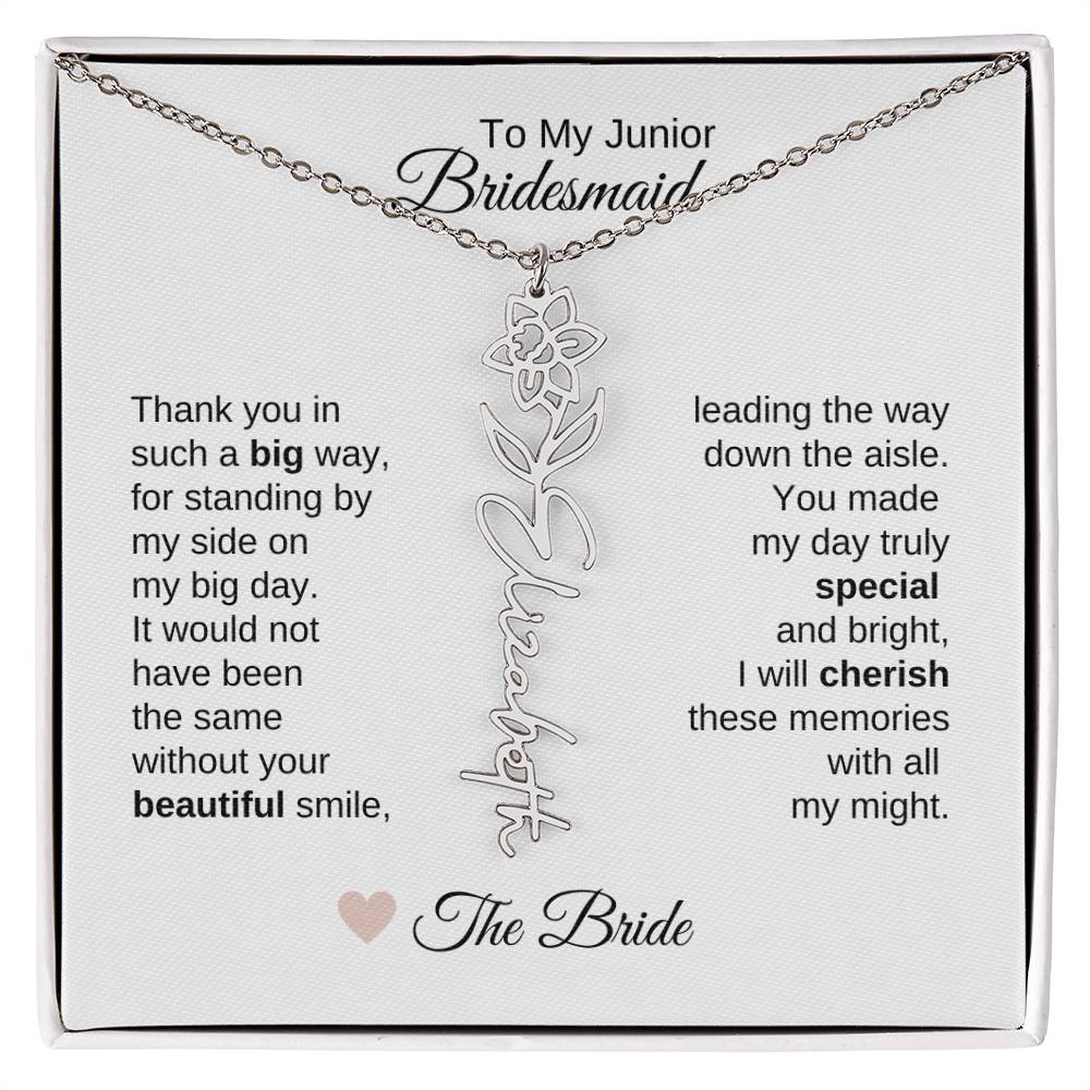 Junior Bridesmaid Gifts Wedding Bridal Party Gifts Birth Flower Custom Name - MKT Custom Jewelry