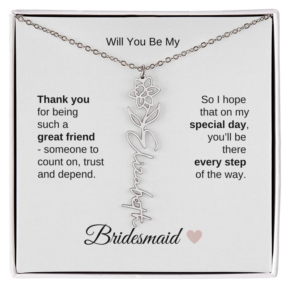 Will You Be My Bridesmaid Proposal Gift Birth Flower Custom Name Necklace