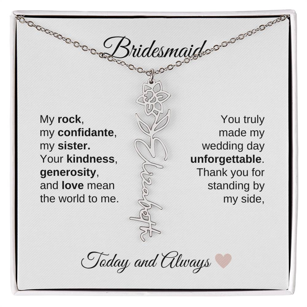 Bridesmaids Wedding Day Gifts Bridal Party Gifts Birth Flower Custom Name Necklace