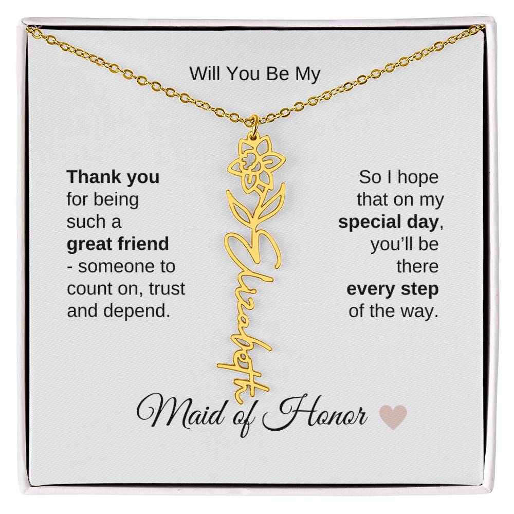 Will You Be My Maid of Honor Proposal Gift Birth Flower Name Necklace