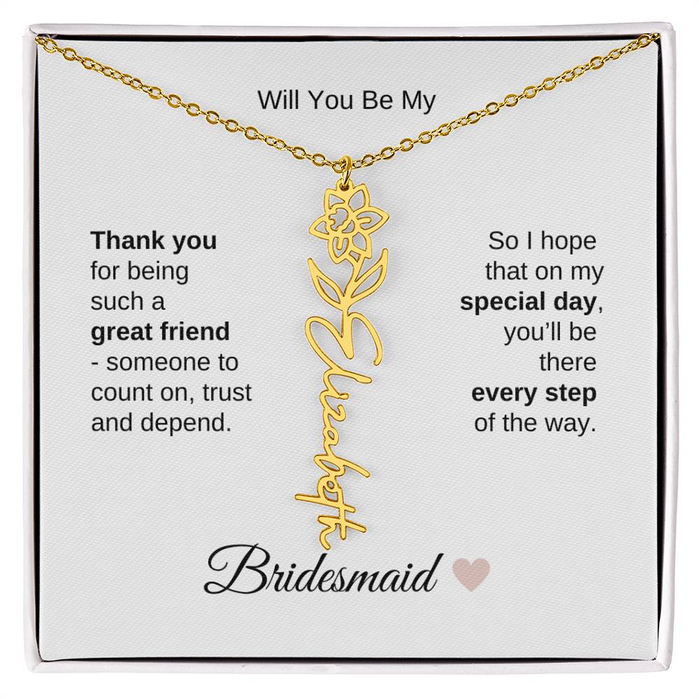 Will You Be My Bridesmaid Proposal Gift Birth Flower Custom Name Necklace