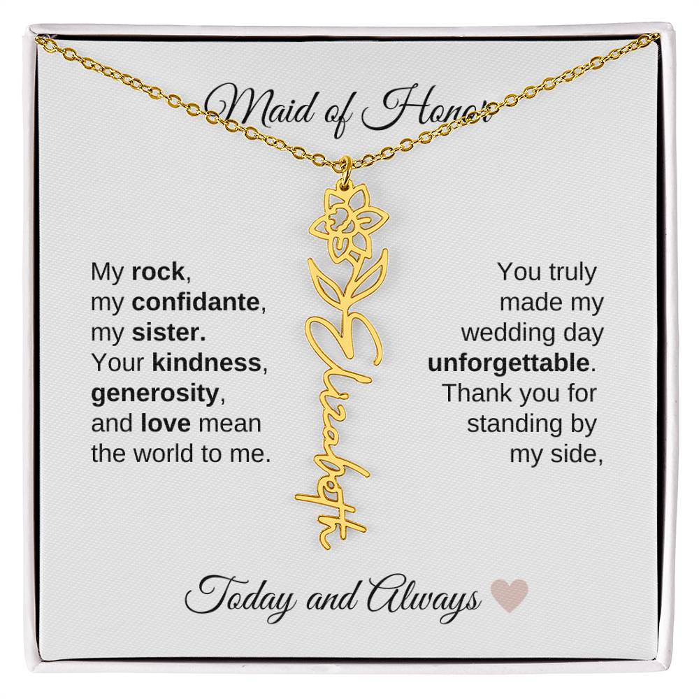 Maid of Honor Wedding Day Gifts Bridal Party Gifts Birth Flower Name Necklace