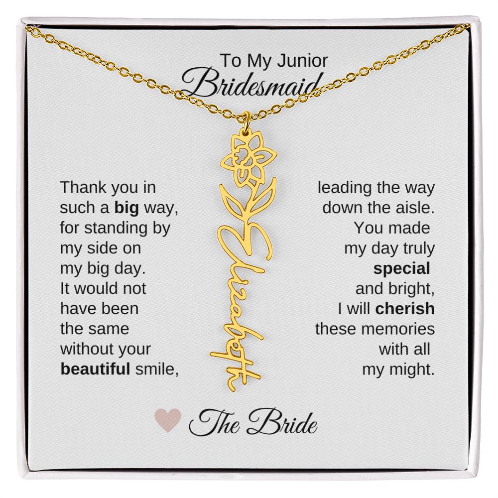 Junior Bridesmaid Gifts Wedding Bridal Party Gifts Birth Flower Custom Name - MKT Custom Jewelry