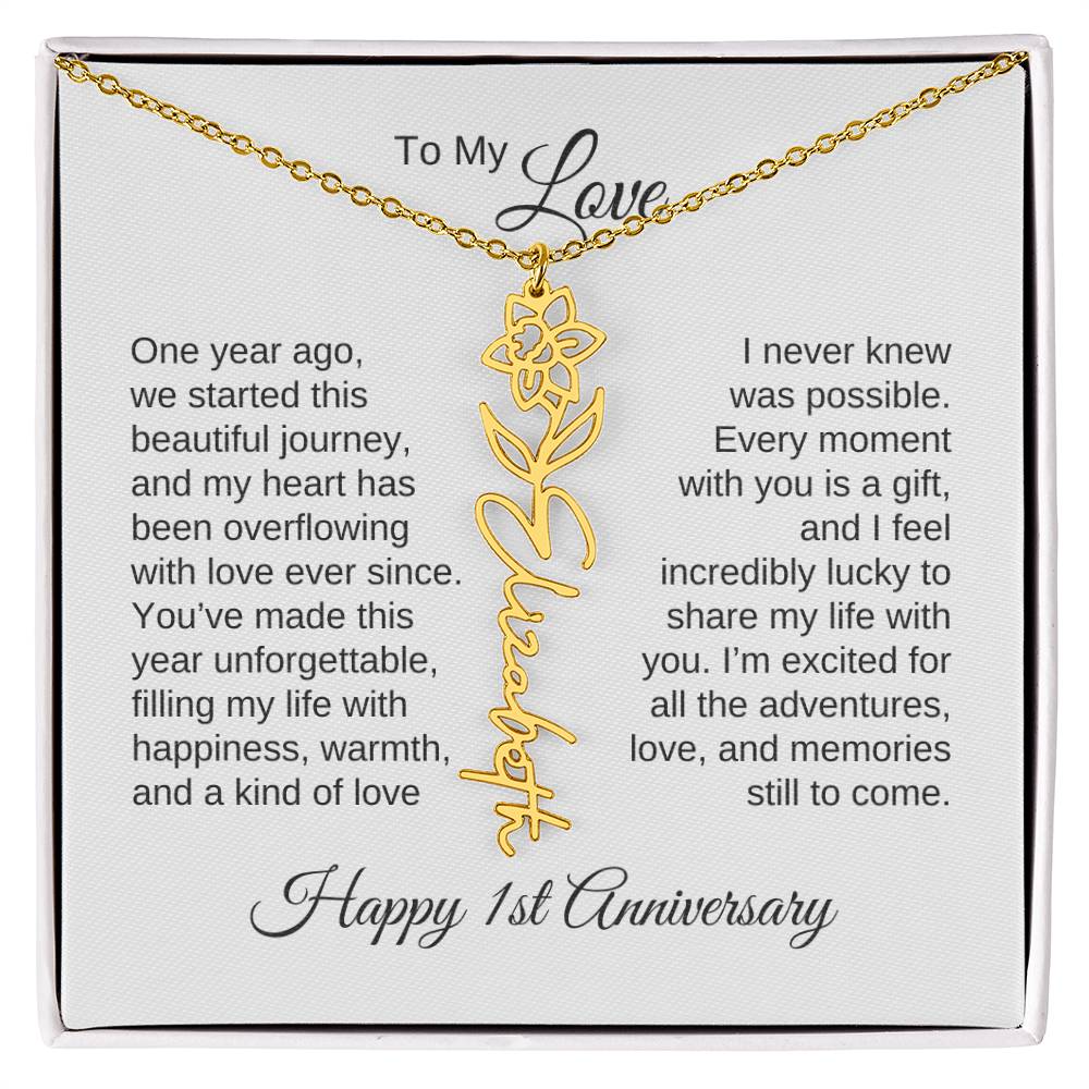 One Year Anniversary Gift for Her One Year Anniversary, Flower Name Necklace