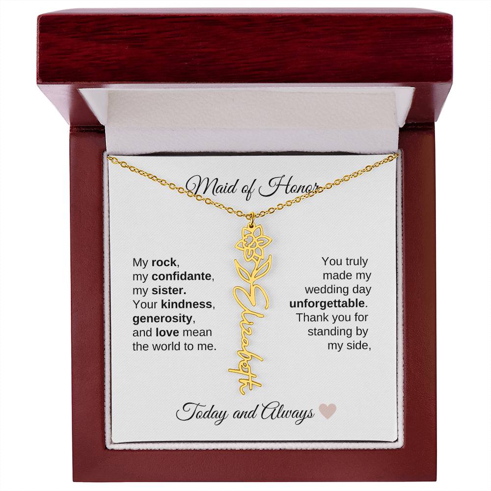 Maid of Honor Wedding Day Gifts Bridal Party Gifts Birth Flower Name Necklace