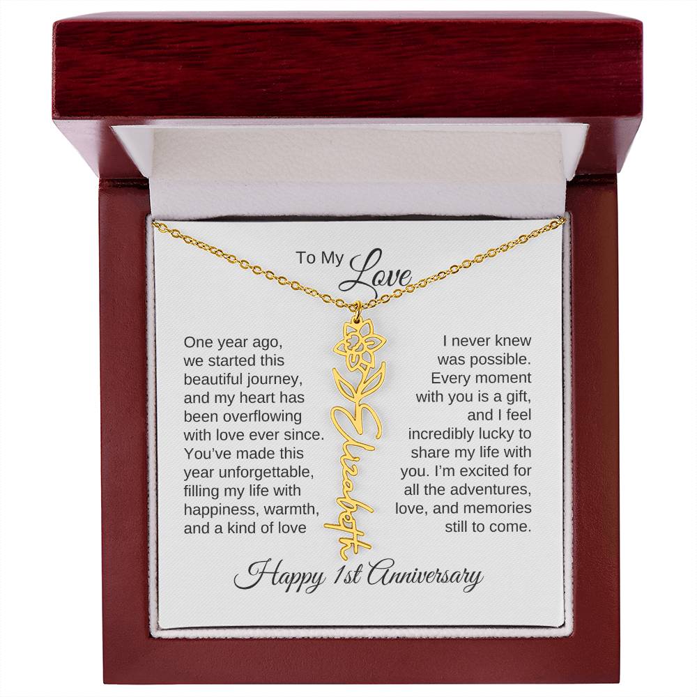 One Year Anniversary Gift for Her One Year Anniversary, Flower Name Necklace