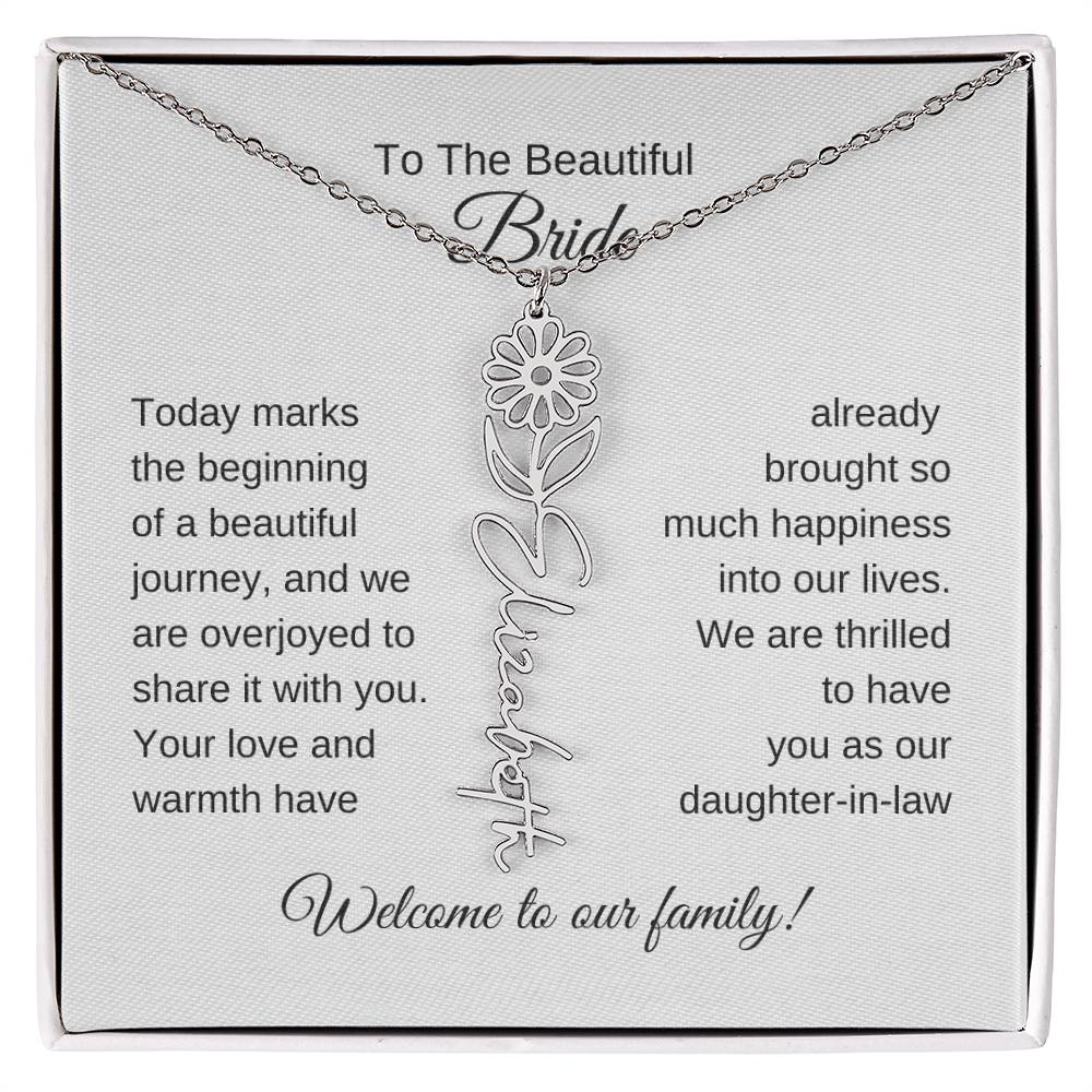 Daughter In Law Gift For Wedding, Flower Name Necklace, Wedding Gift Daughter-In-Law