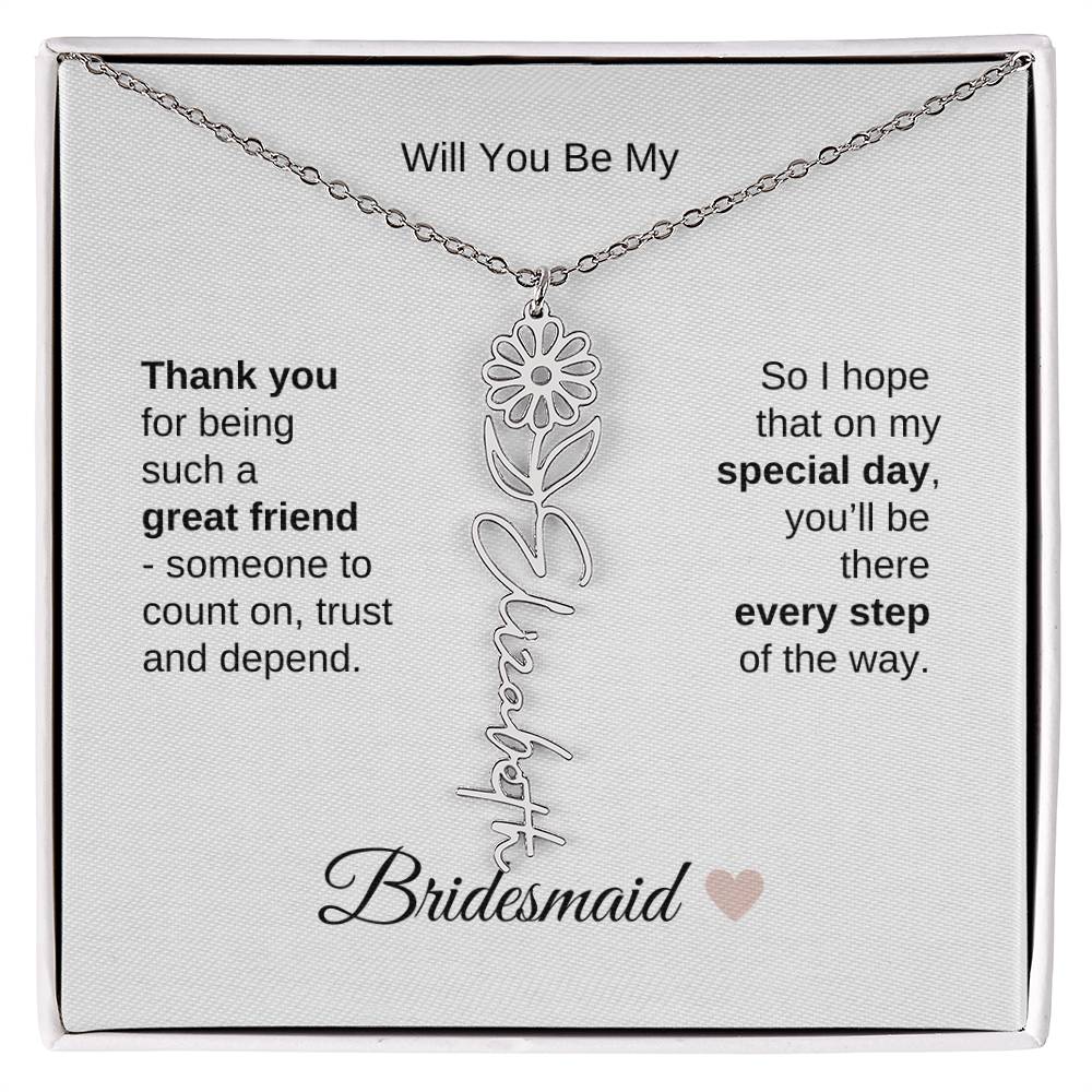 Will You Be My Bridesmaid Proposal Gift Birth Flower Custom Name Necklace