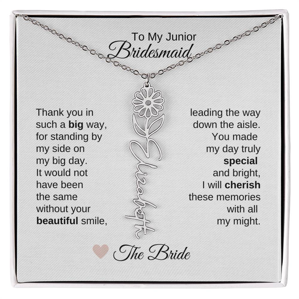 Junior Bridesmaid Gifts Wedding Bridal Party Gifts Birth Flower Custom Name - MKT Custom Jewelry