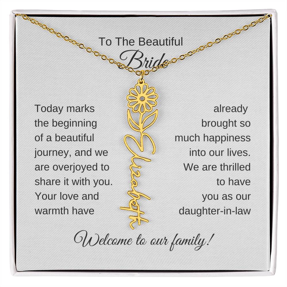 Daughter In Law Gift For Wedding, Flower Name Necklace, Wedding Gift Daughter-In-Law