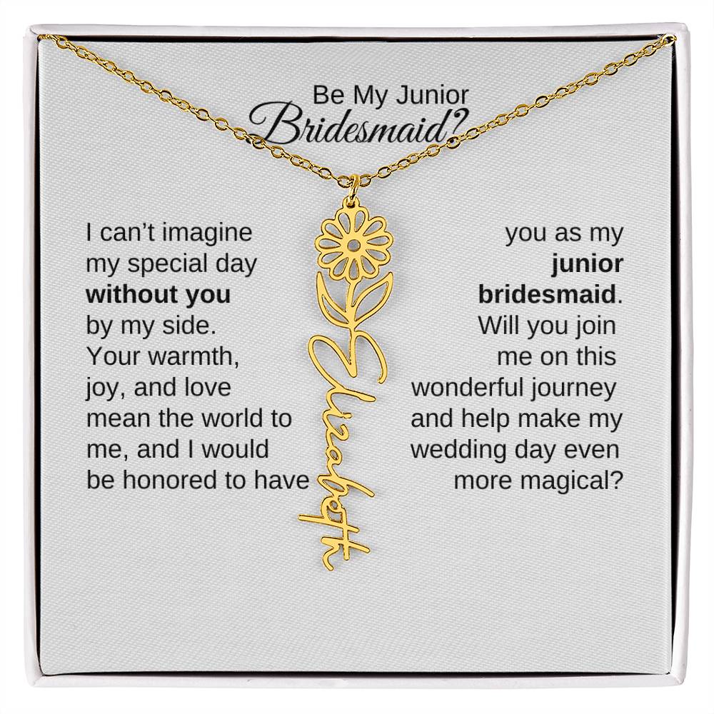 Junior Bridesmaid Proposal Gift, Flower Name Necklace, Jr Bridesmaid Gift