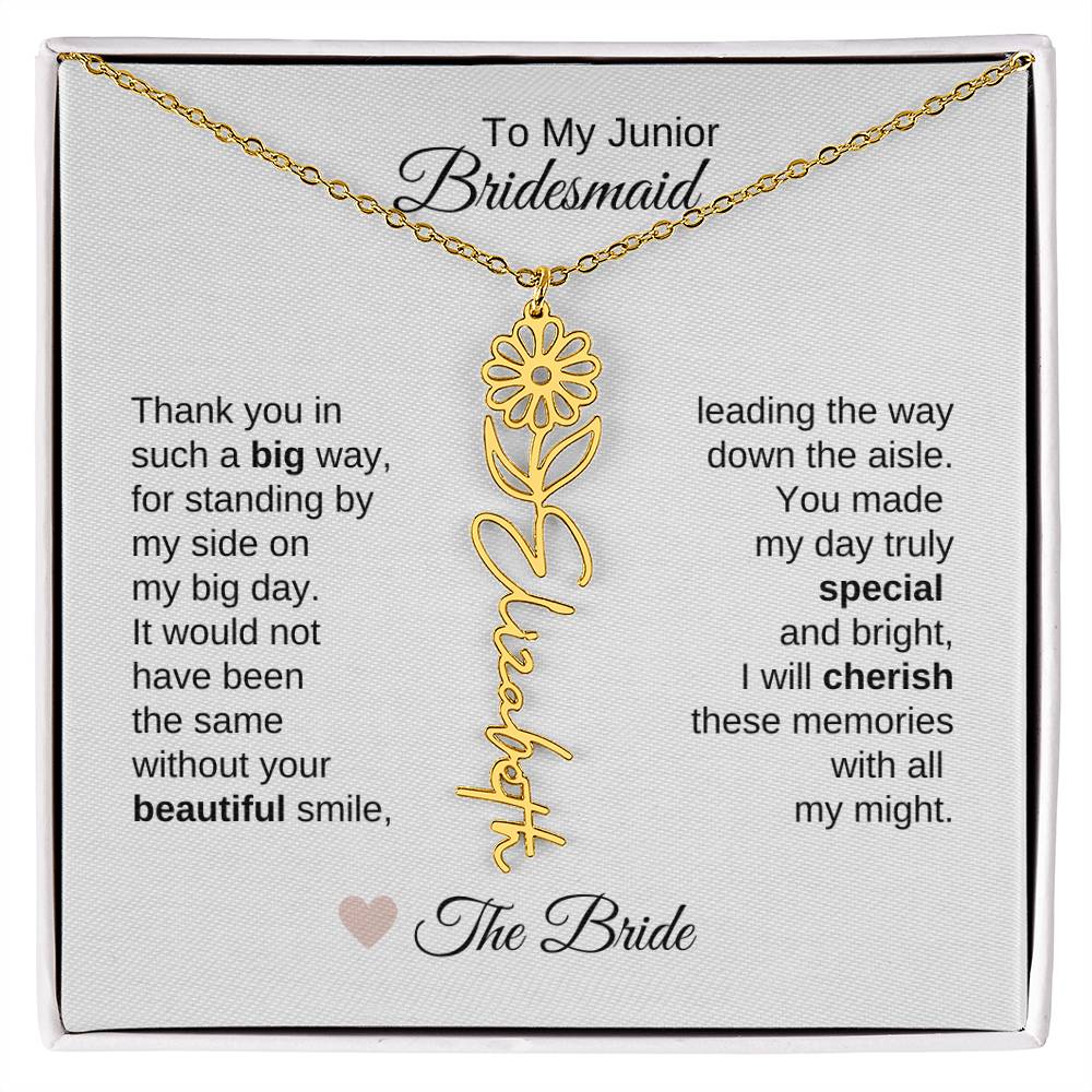 Junior Bridesmaid Gifts Wedding Bridal Party Gifts Birth Flower Custom Name - MKT Custom Jewelry