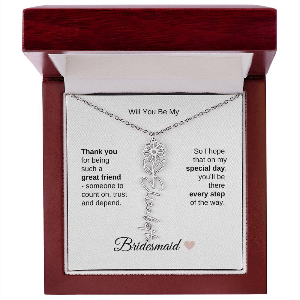 Will You Be My Bridesmaid Proposal Gift Birth Flower Custom Name Necklace