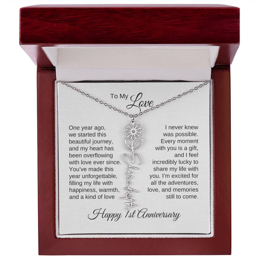 One Year Anniversary Gift for Her One Year Anniversary, Flower Name Necklace