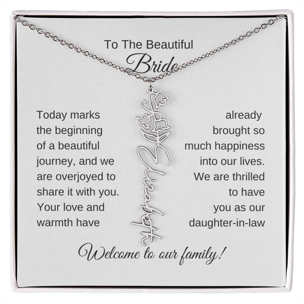 Daughter In Law Gift For Wedding, Flower Name Necklace, Wedding Gift Daughter-In-Law