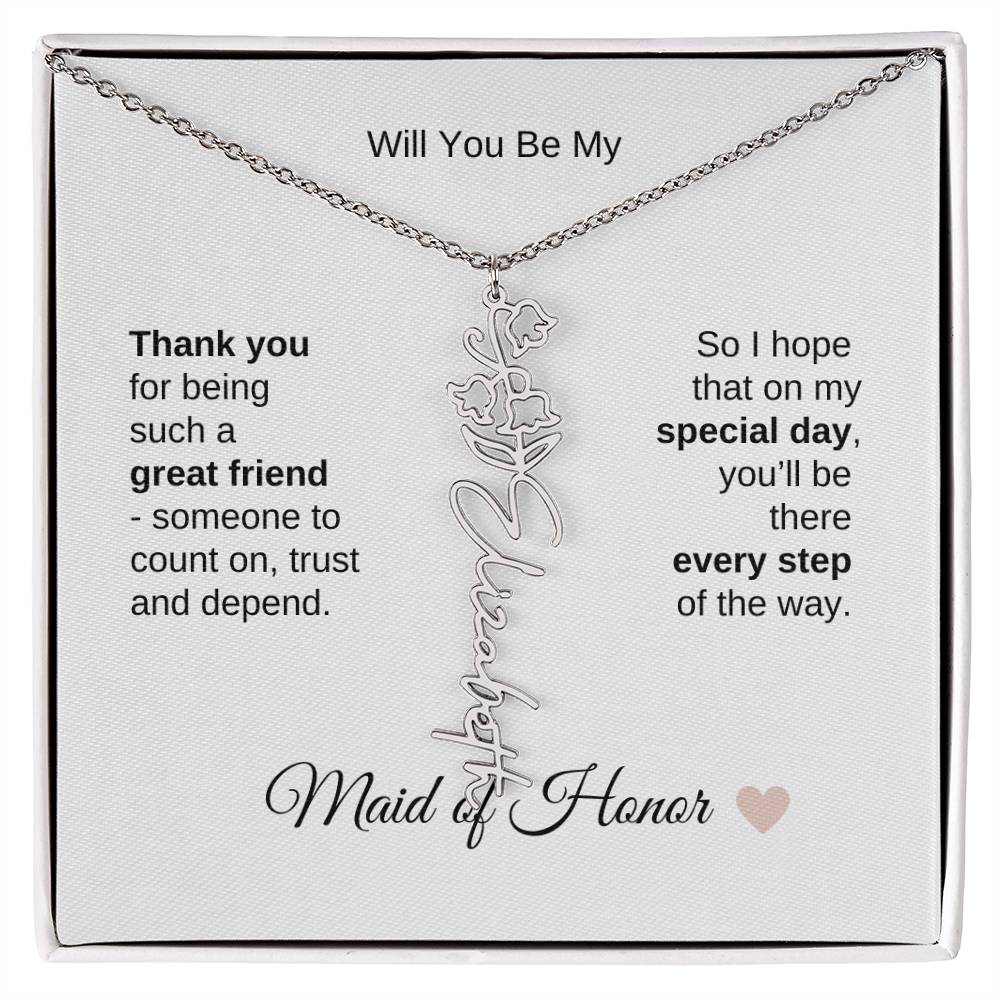 Will You Be My Maid of Honor Proposal Gift Birth Flower Name Necklace