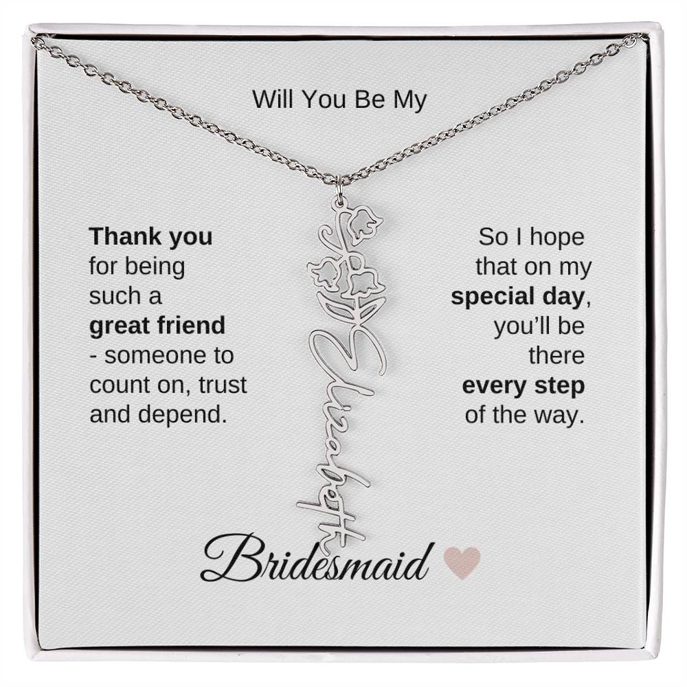 Will You Be My Bridesmaid Proposal Gift Birth Flower Custom Name Necklace