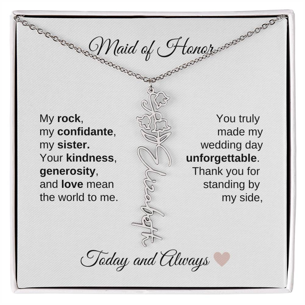 Maid of Honor Wedding Day Gifts Bridal Party Gifts Birth Flower Name Necklace