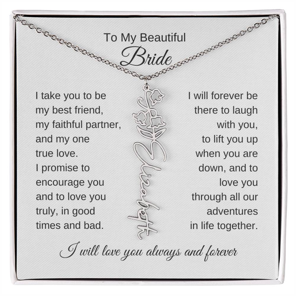 To My Beautiful Bride Gift To Bride From Groom Wedding Gift Flower Name Necklace