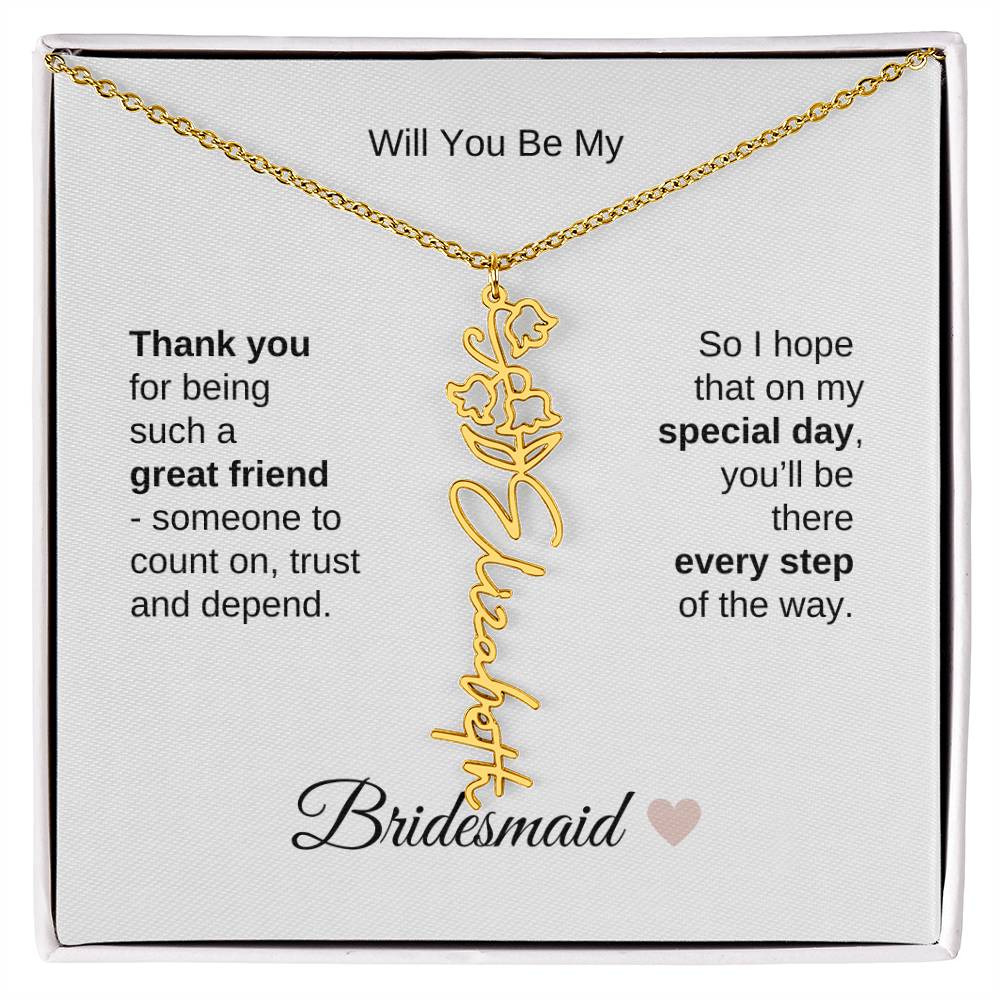 Will You Be My Bridesmaid Proposal Gift Birth Flower Custom Name Necklace