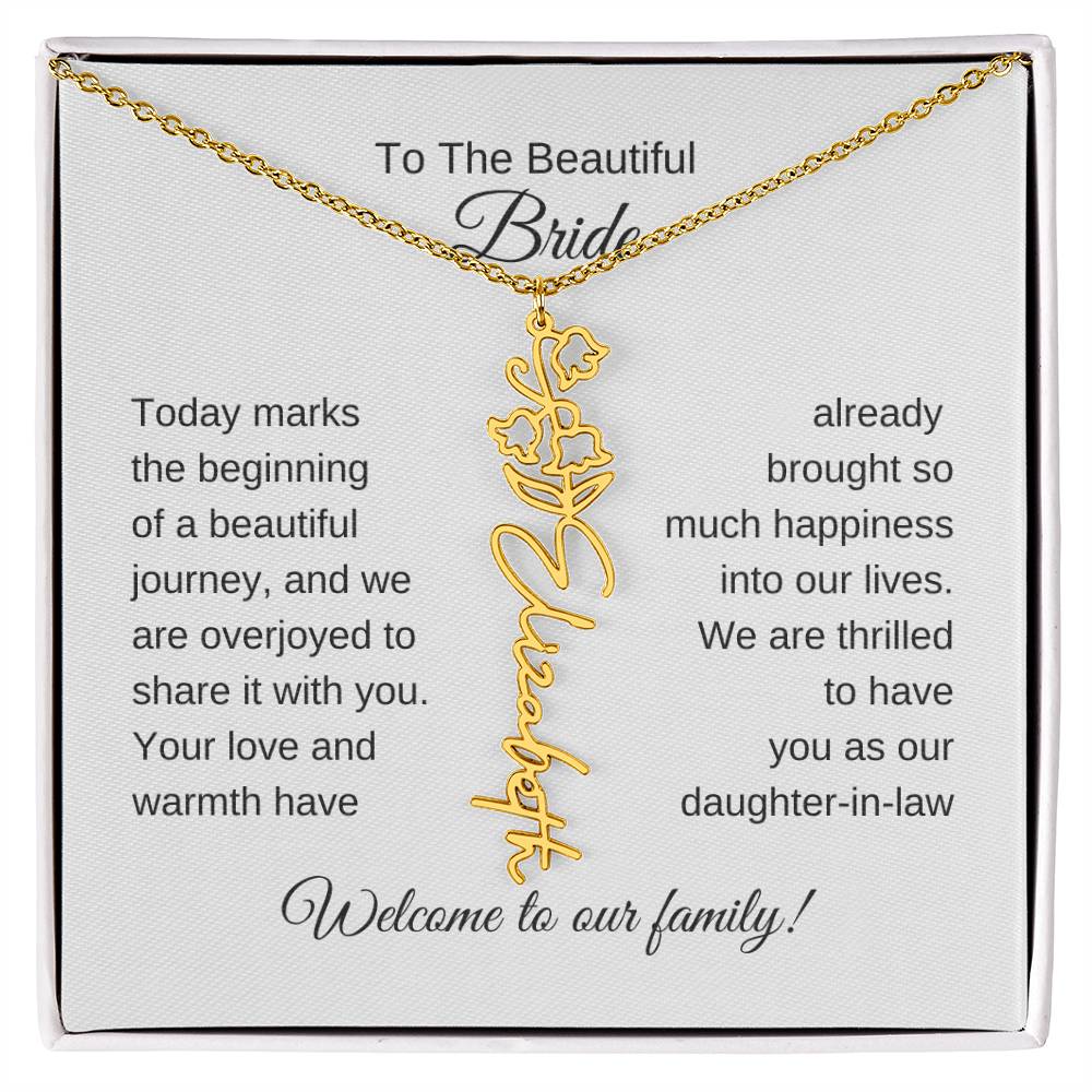 Daughter In Law Gift For Wedding, Flower Name Necklace, Wedding Gift Daughter-In-Law