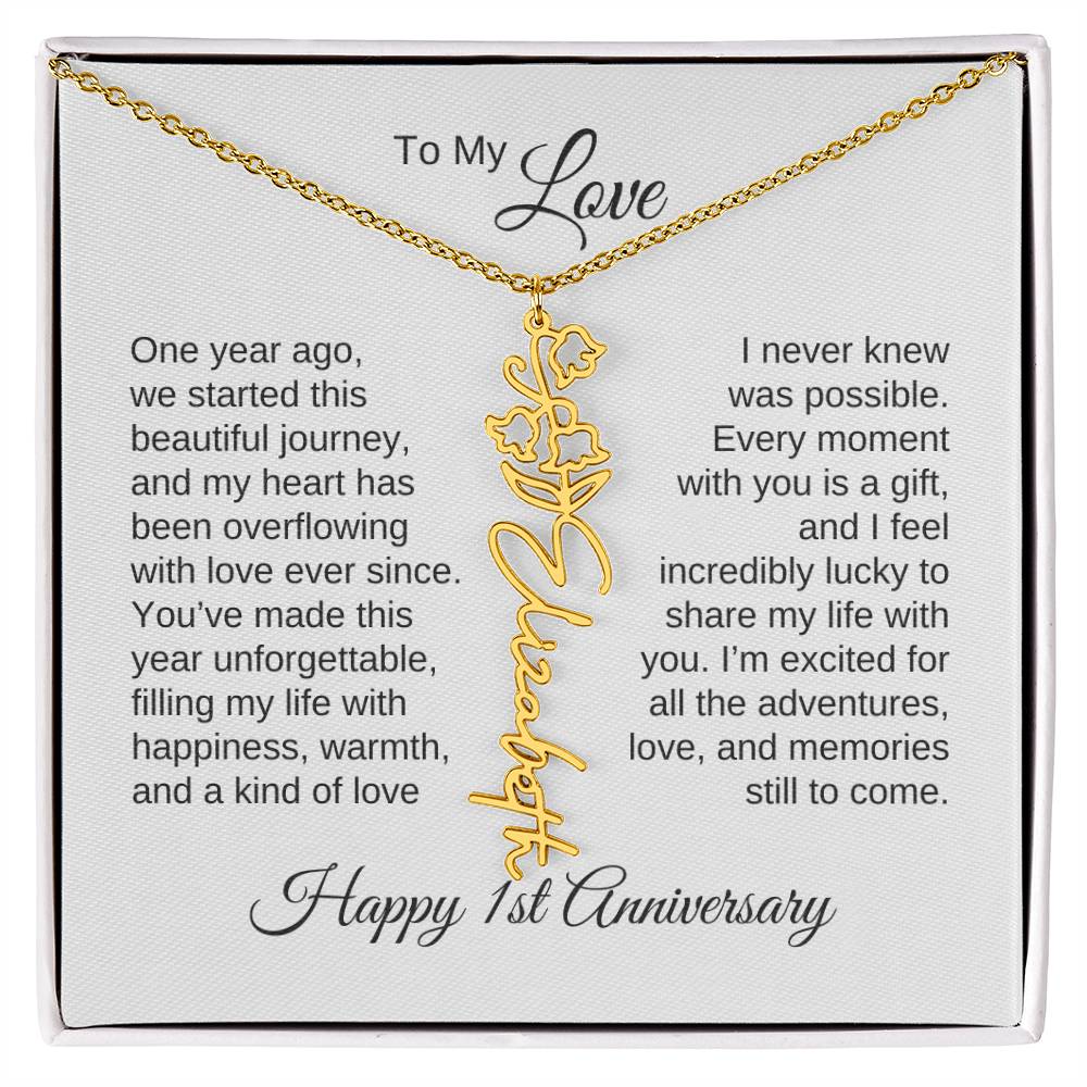 One Year Anniversary Gift for Her One Year Anniversary, Flower Name Necklace