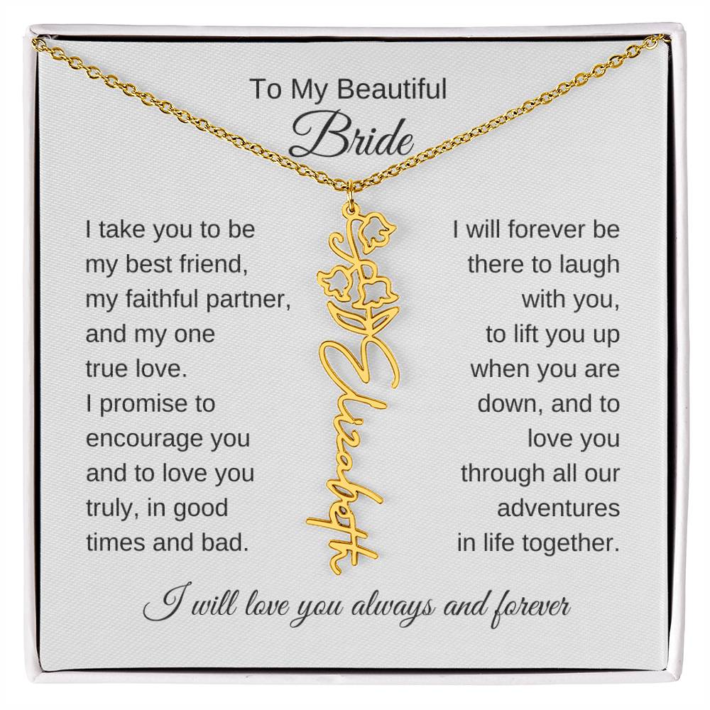 To My Beautiful Bride Gift To Bride From Groom Wedding Gift Flower Name Necklace