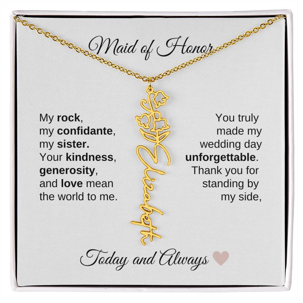 Maid of Honor Wedding Day Gifts Bridal Party Gifts Birth Flower Name Necklace