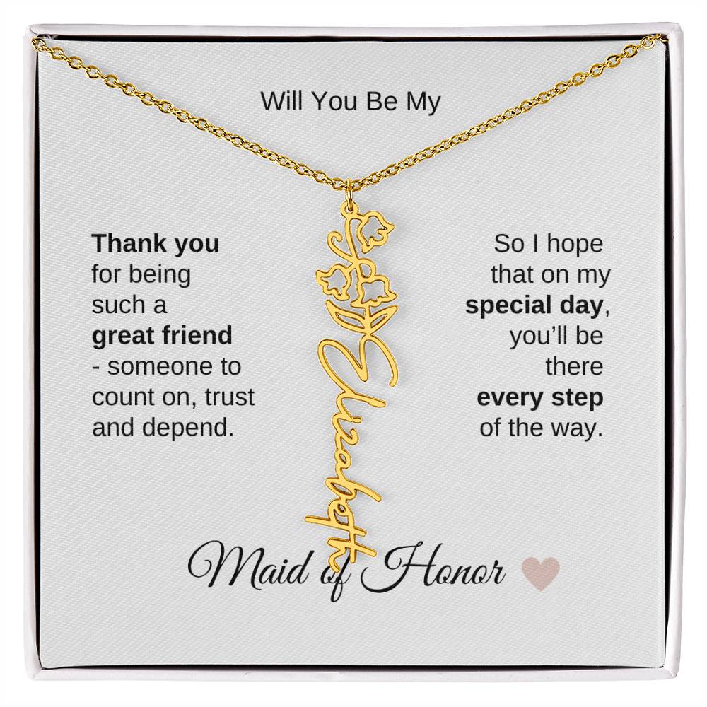 Will You Be My Maid of Honor Proposal Gift Birth Flower Name Necklace