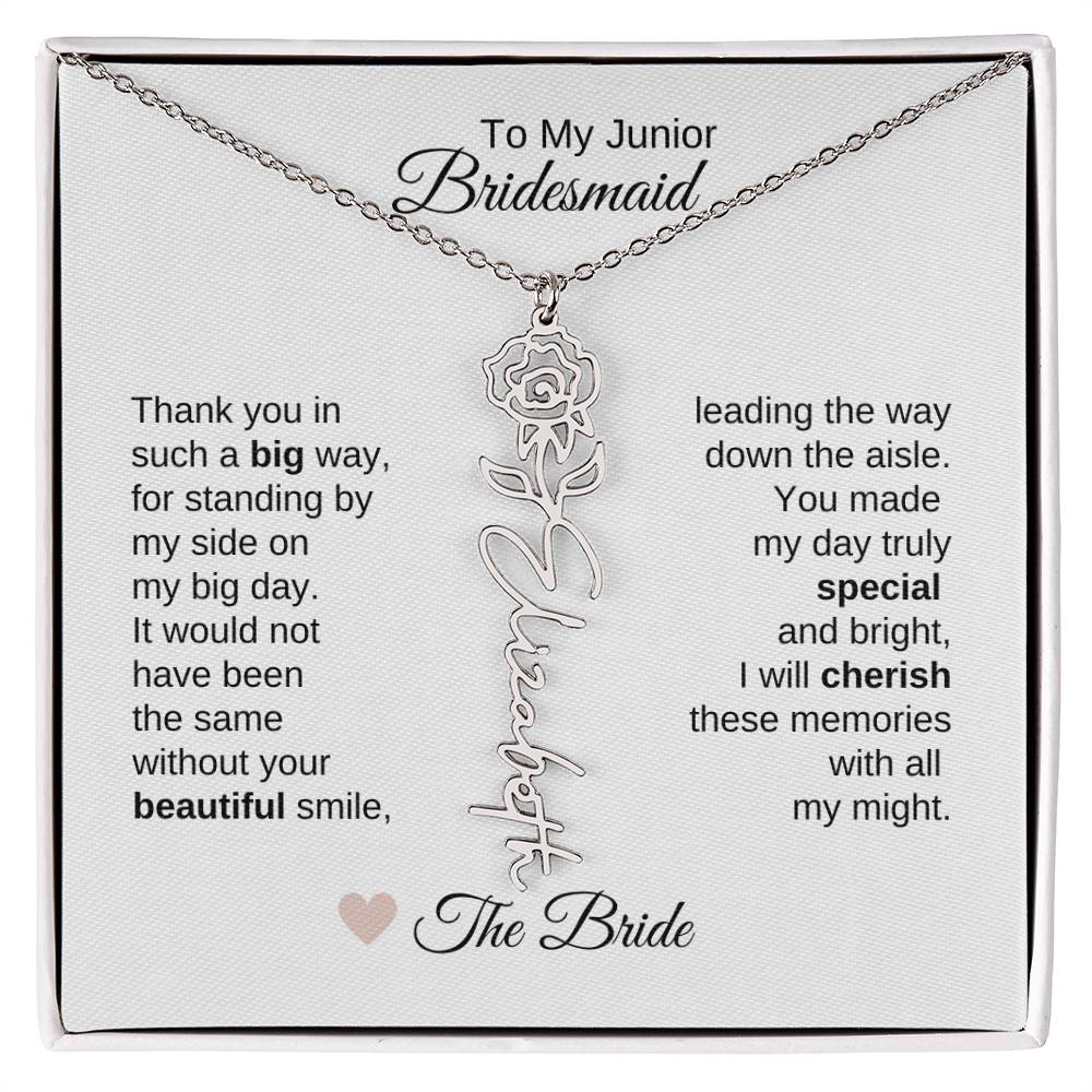 Junior Bridesmaid Gifts Wedding Bridal Party Gifts Birth Flower Custom Name - MKT Custom Jewelry