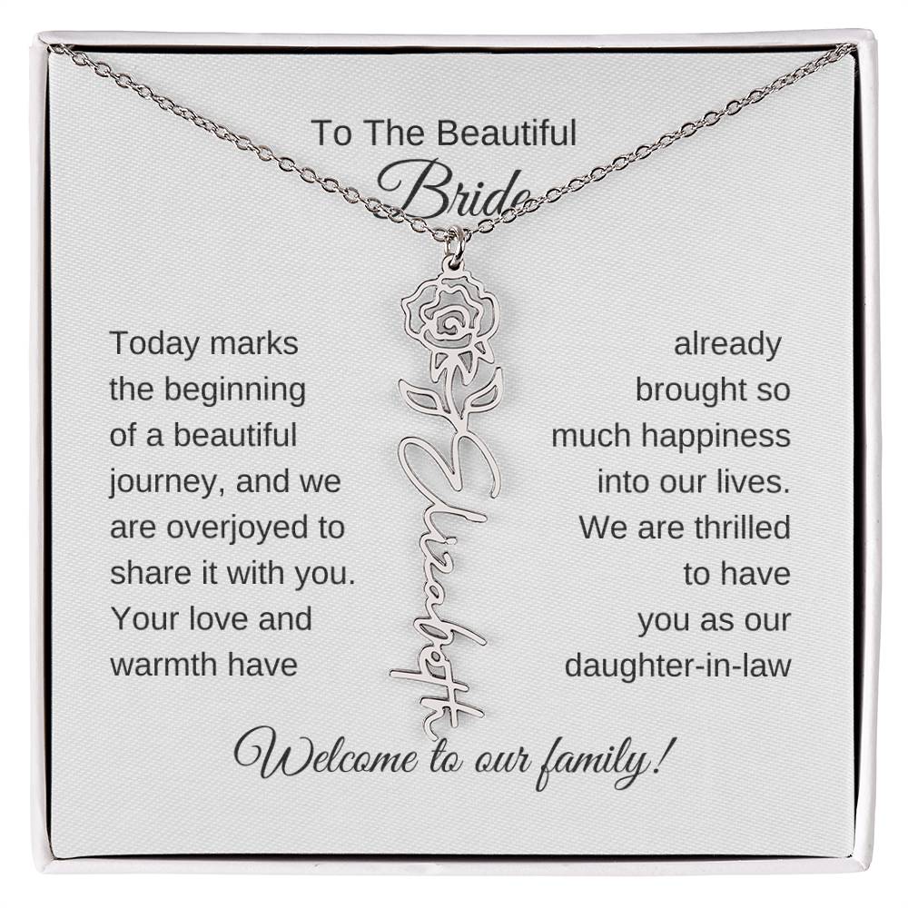 Daughter In Law Gift For Wedding, Flower Name Necklace, Wedding Gift Daughter-In-Law