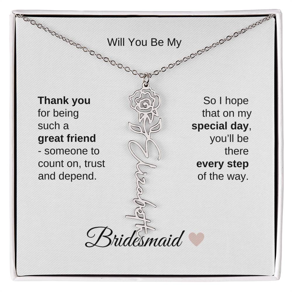 Will You Be My Bridesmaid Proposal Gift Birth Flower Custom Name Necklace