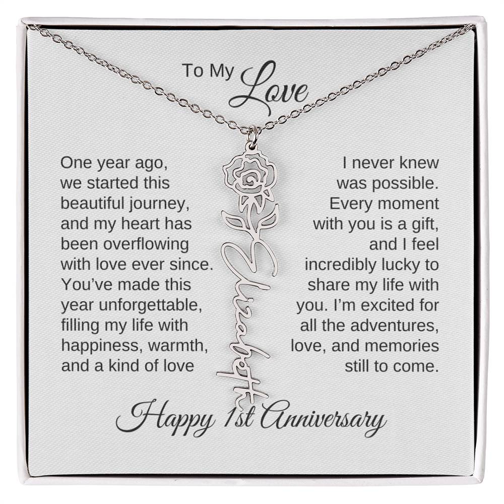 One Year Anniversary Gift for Her One Year Anniversary, Flower Name Necklace