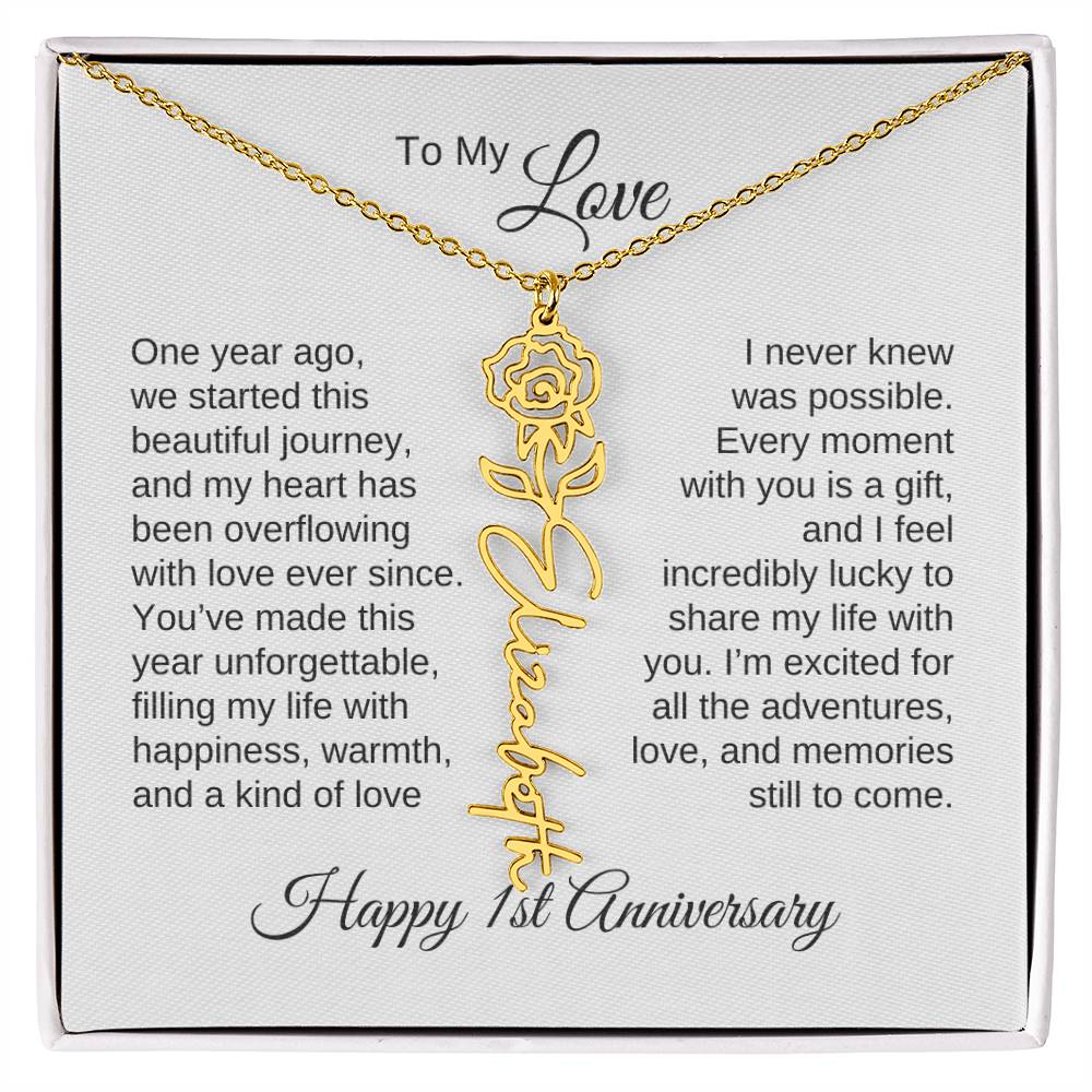 One Year Anniversary Gift for Her One Year Anniversary, Flower Name Necklace