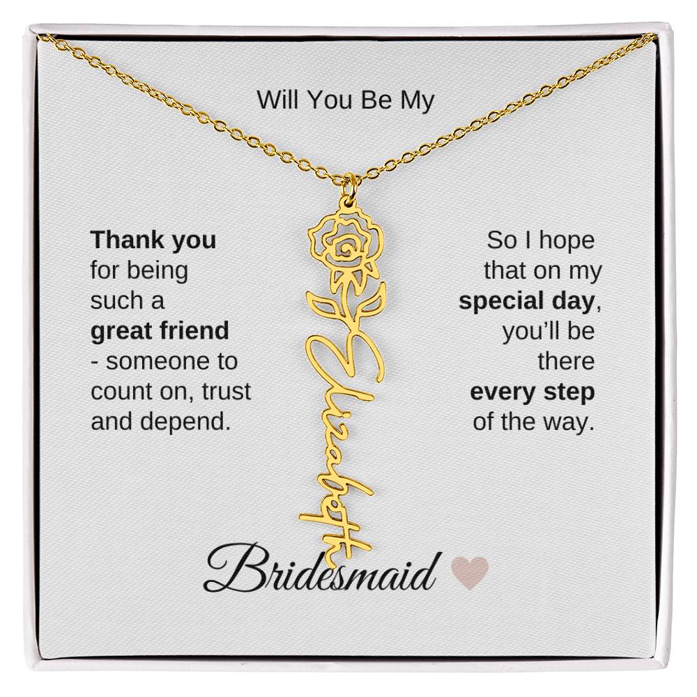 Will You Be My Bridesmaid Proposal Gift Birth Flower Custom Name Necklace