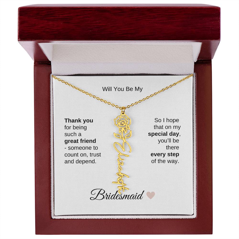 Will You Be My Bridesmaid Proposal Gift Birth Flower Custom Name Necklace