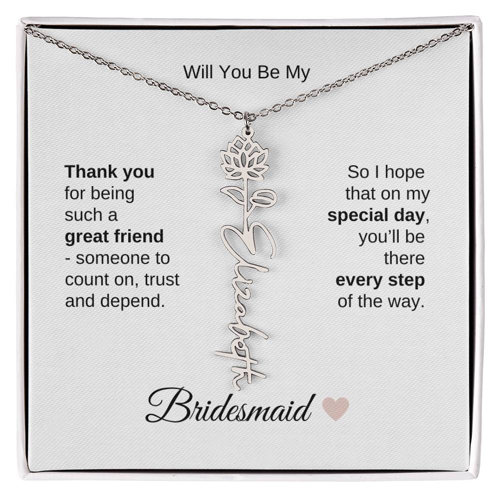 Will You Be My Bridesmaid Proposal Gift Birth Flower Custom Name Necklace